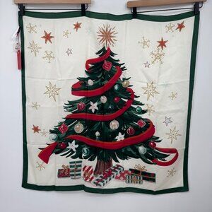 Talbots Christmas Tree Silk Square Scarf New With Tag holiday white green red